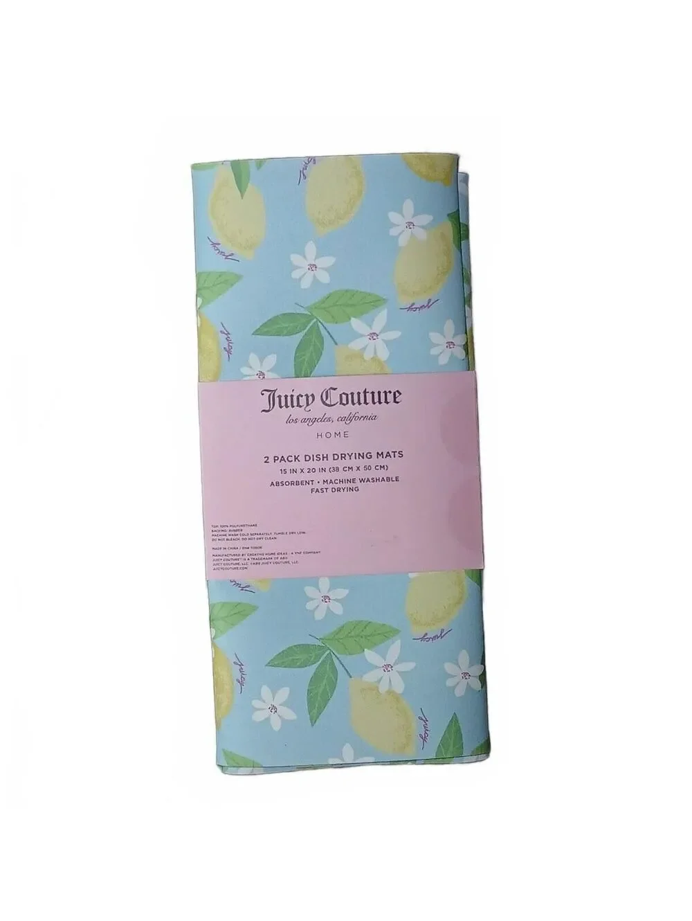 Juicy Couture 2 Pc Lemon Floral Dish Drying Mat Set Kitchen NWT Lemon Girl Core
